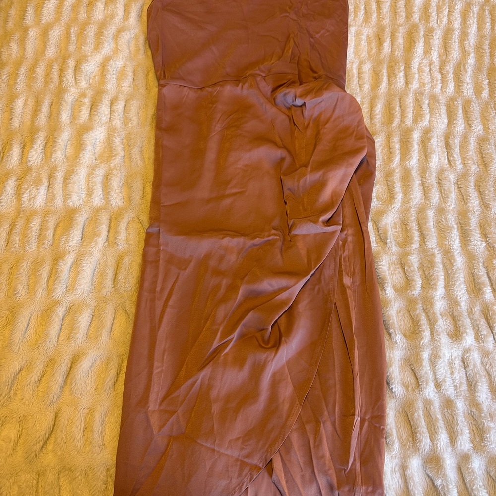 Orange Ruched Strapless Cocktail Dress